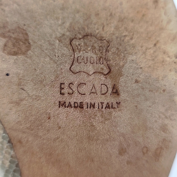 ♡ ESCADA Python Design Kitten Heels | Retro Point Toe Leather Italian Dress - Picture 5 of 12